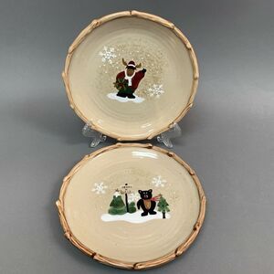 Make the Season Bright Salad Plates Christmas Holiday Bear Moose Lot of 2